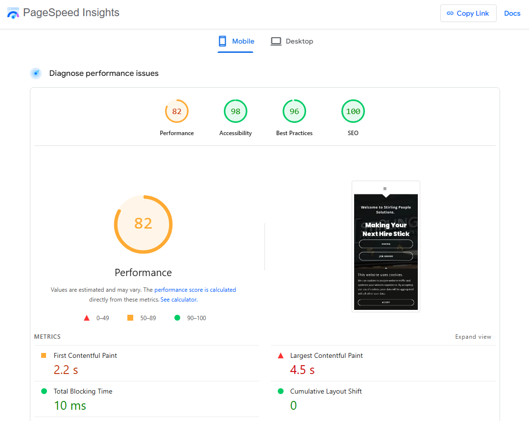 Before - GoDaddy PageSpeed