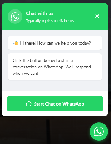 WhatsApp button and chat box