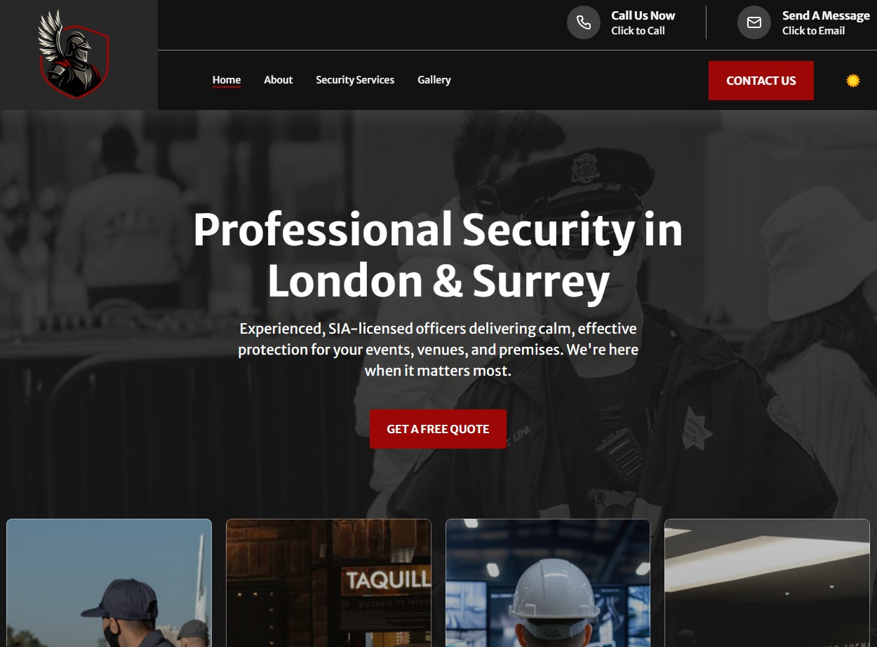 Screenshot of the Hussar Security website