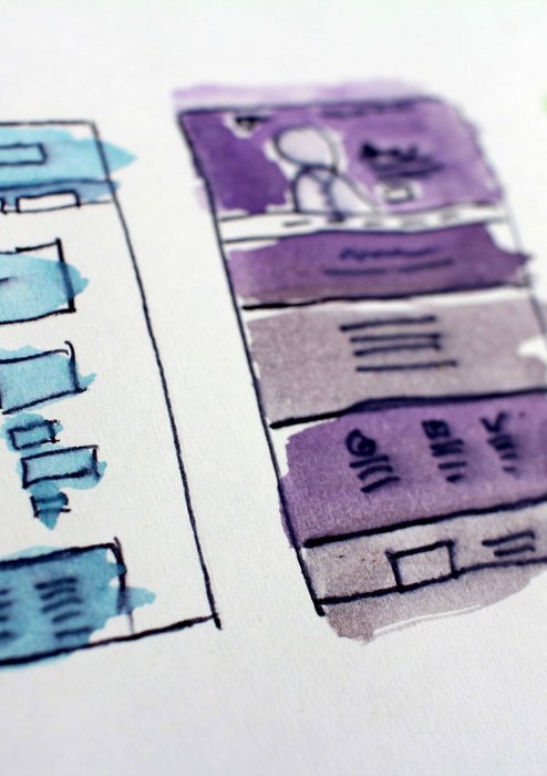 website layout drawn and highlighted