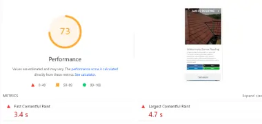James Roofing - Before PageSpeed Score